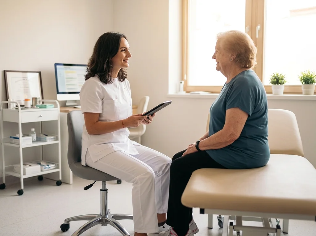 Physician consulting elderly patient